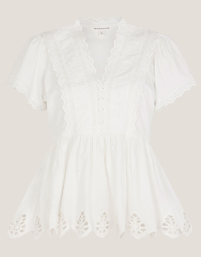 Dee Broderie Jersey Top, Ivory (IVORY), large