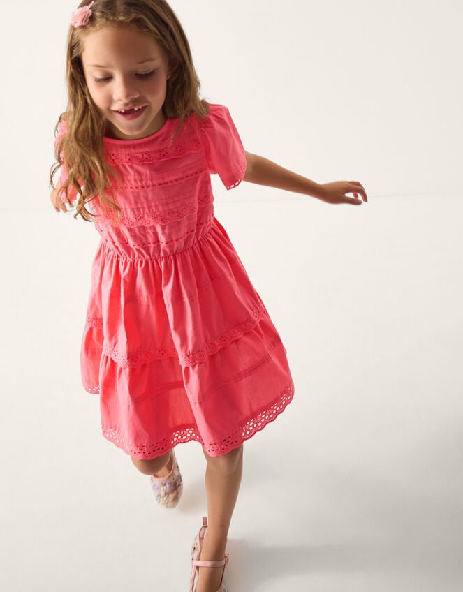 Broderie Tiered Dress, Pink (PINK), large