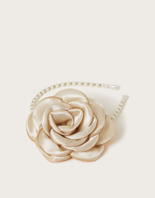 Rosette Pearl Beaded Headband, , large