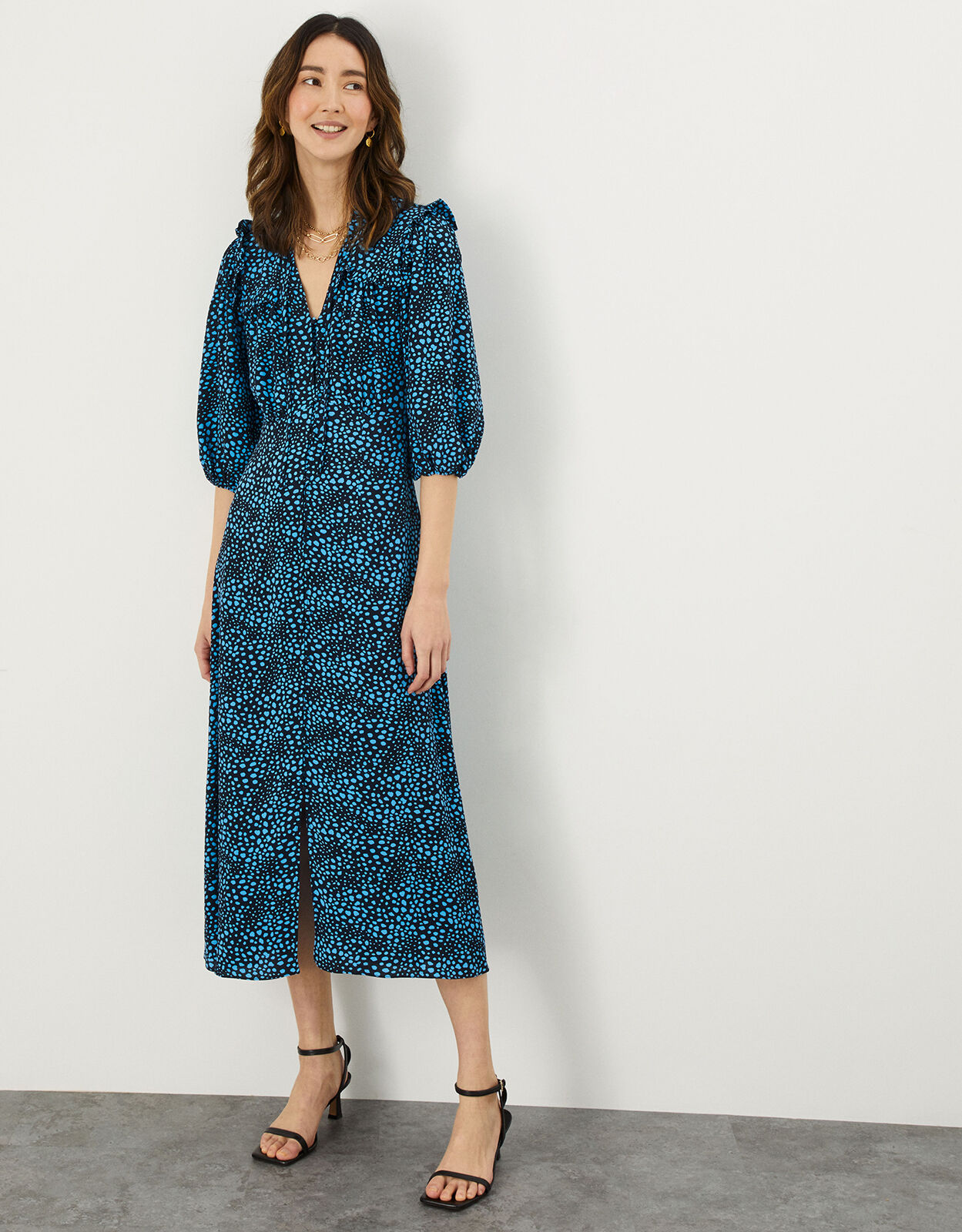 Scarlett Spot Midi Dress in Sustainable Viscose Black