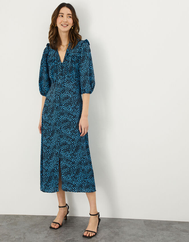 Scarlett Spot Midi Dress in Sustainable Viscose, Black (BLACK), large