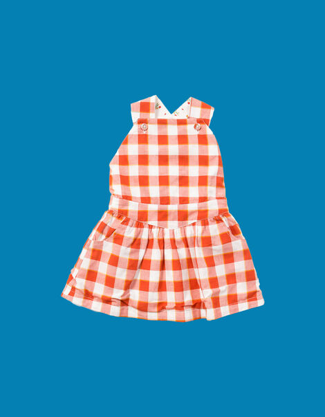 Little Green Radicals Check Print Pinafore Dress, Red (RED), large