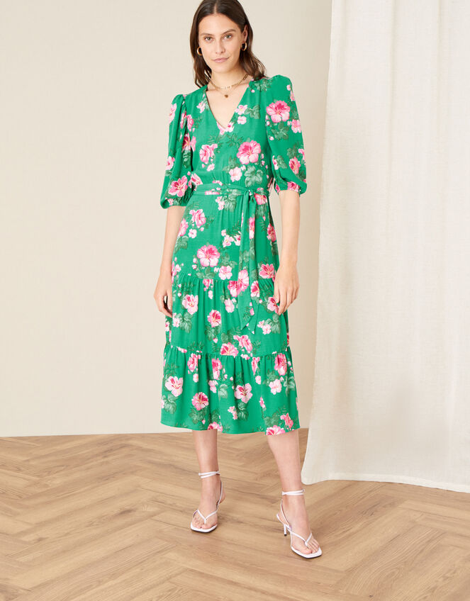 Alexis Floral Tiered Midi Dress, Green (GREEN), large
