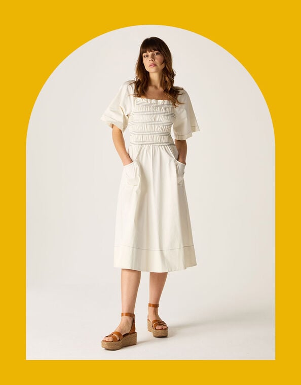 Mirla Beane Puff Sleeve Dress, Cream (CREAM), large