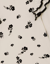 Floral Flock Print Long Sleeve Top, Ivory (IVORY), large