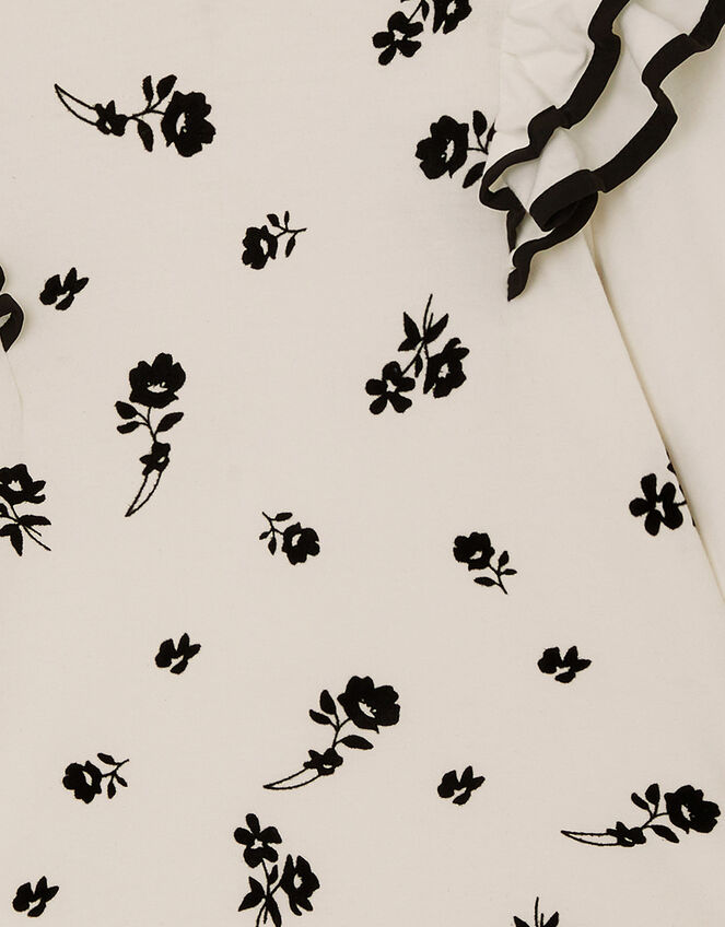 Floral Flock Print Long Sleeve Top, Ivory (IVORY), large