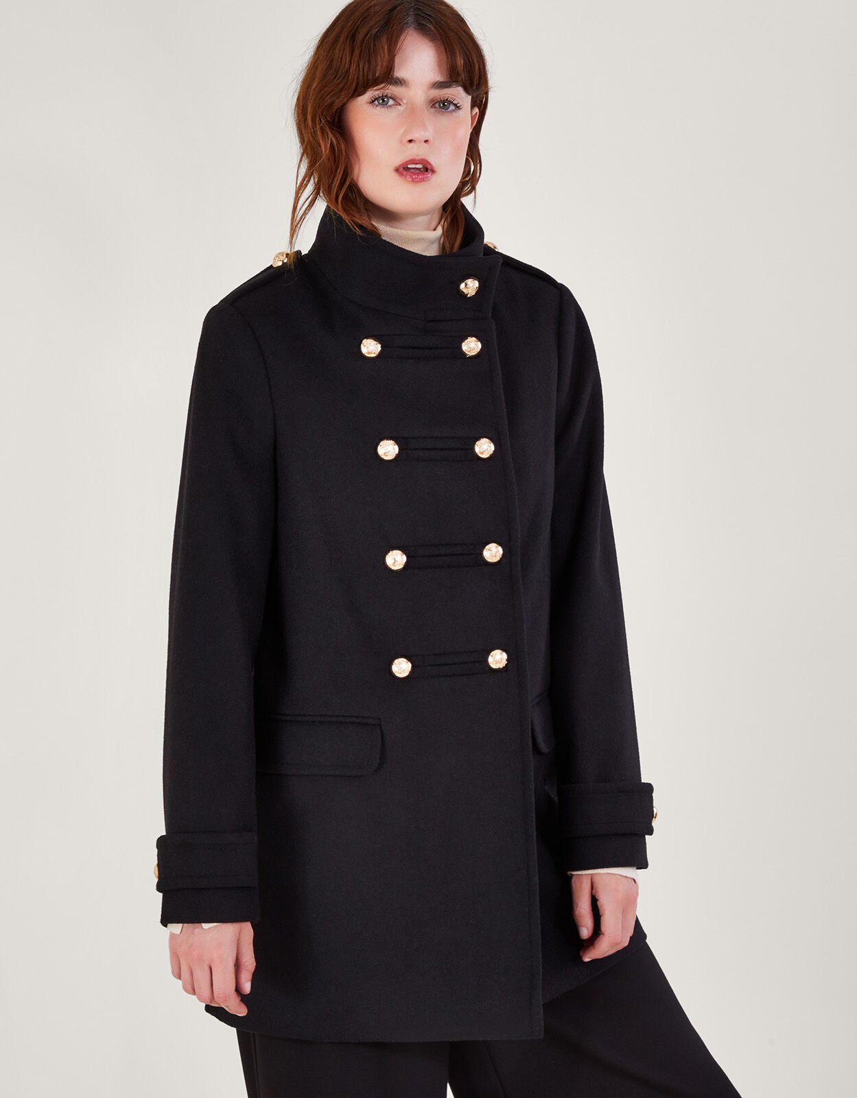 Black peacoat with gold buttons hotsell