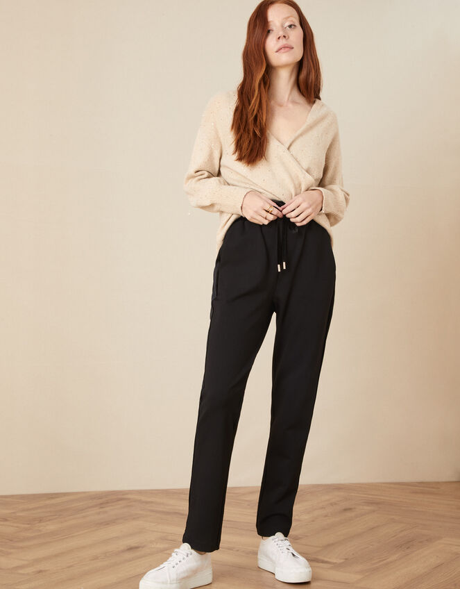 Velvet Trim Jersey Trousers, Black (BLACK), large