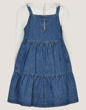 Long Sleeve Top & Denim Pinafore Dress Set , Blue (BLUE), large