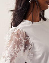 Fi Floral Sheer-Sleeve Top, Ivory (IVORY), large