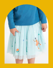 Frugi Embroidered Tulle Skirt, Blue (BLUE), large