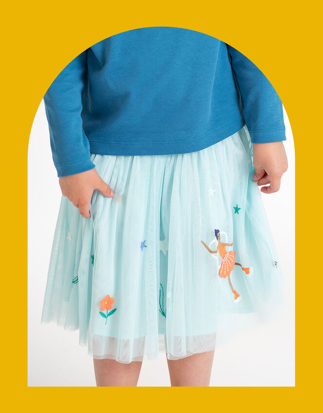 Frugi Embroidered Tulle Skirt, Blue (BLUE), large