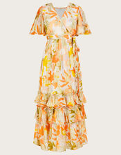 Willow Metallic Print Ruffle Wrap Dress, Ivory (IVORY), large