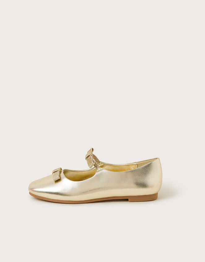 Double Bow Ballerina Flats, Gold (GOLD), large