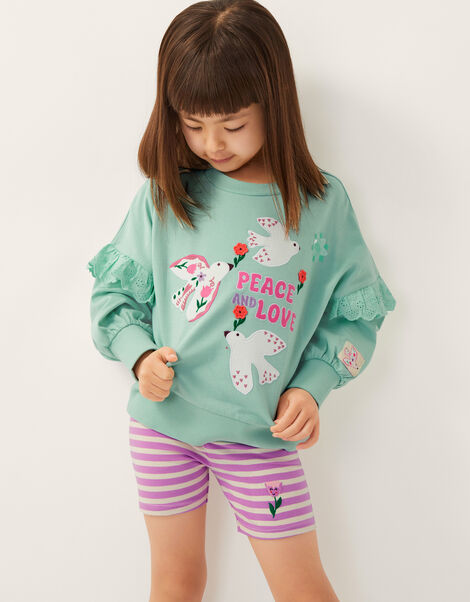 Peace And Love Sweatshirt and Cycle Shorts Set, Green (MINT), large