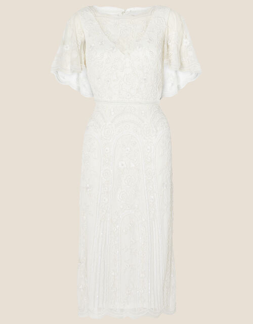 Audrey Embellished Cape Bridal Midi Dress, Ivory (IVORY), large