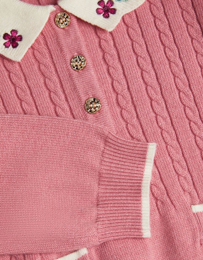 Baby Embroidered Cable Knit Dress, Pink (PINK), large