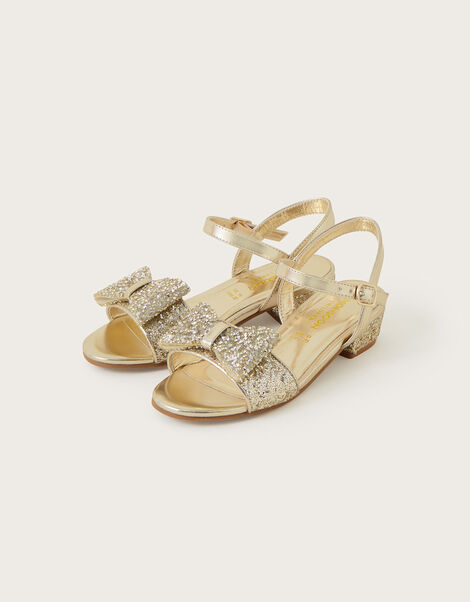 Dazzle Bow Glitter Sandals, Gold (GOLD), large