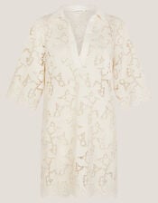 Selena Floral Lace Longline Tunic Top, Ivory (IVORY), large