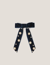 Jewel Velvet Ribbon Bow Hair Clip, , large