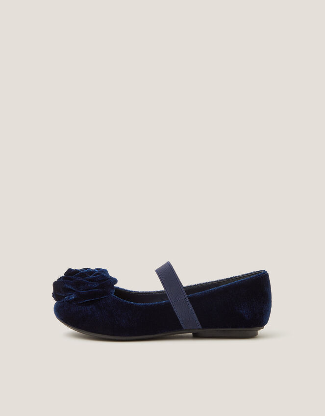 Rosette Velvet Strap Ballet Flats, Blue (NAVY), large