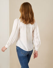 Verna Lace Insert Plain Blouse, Ivory (IVORY), large