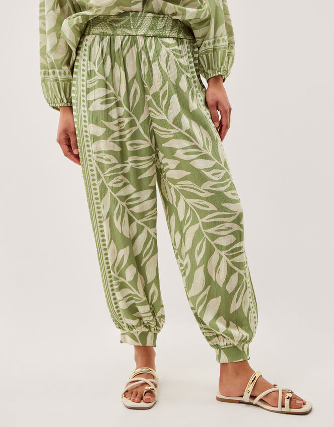 Lillie Leaf Print Harem Pants, Green (GREEN), large