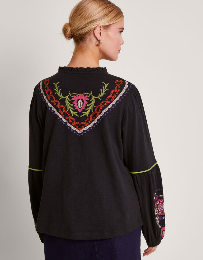 Xoey Embroidered Blouse, Black (BLACK), large