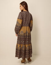 Branwen Floral Print Jersey Midi Dress, Yellow (OCHRE), large