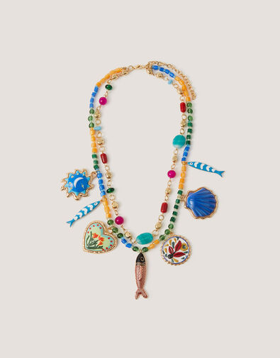 Fish Charm Bead Layered Necklace, , large