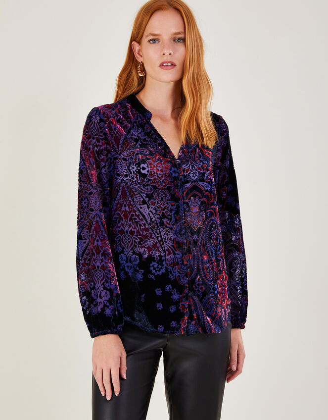 Paisley Devore Blouse, Purple (PURPLE), large