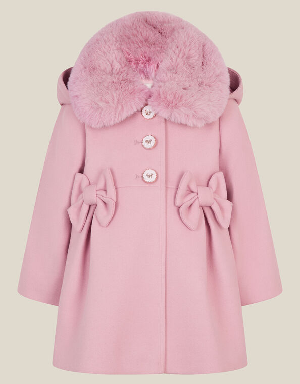 Baby Faux Fur Bow Coat, Pink (PINK), large