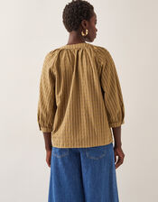 Suzi 3/4 Sleeve Check Top, TOFFEE, large