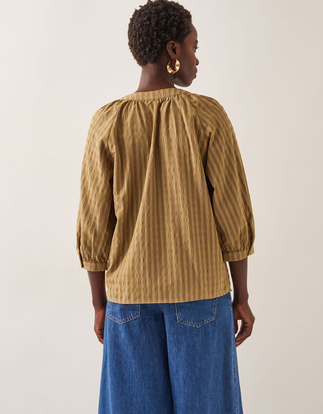 Suzi 3/4 Sleeve Check Top, TOFFEE, large