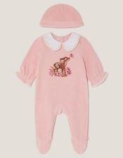 Felicity Fawn Velour Sleepsuit & Hat Set, Pink (PINK), large