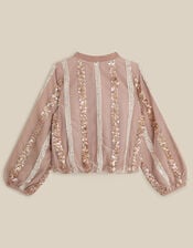 Sequin Stripe Bomber Jacket, Gold (GOLD), large