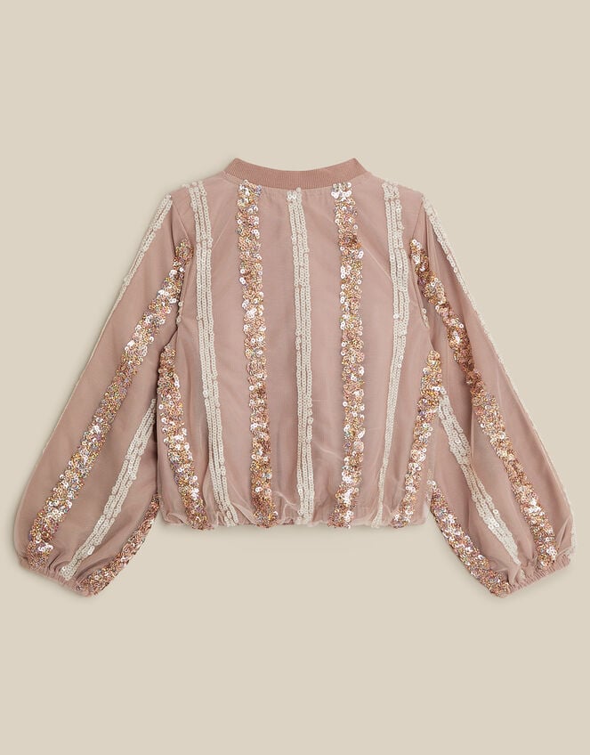 Sequin Stripe Bomber Jacket, Gold (GOLD), large