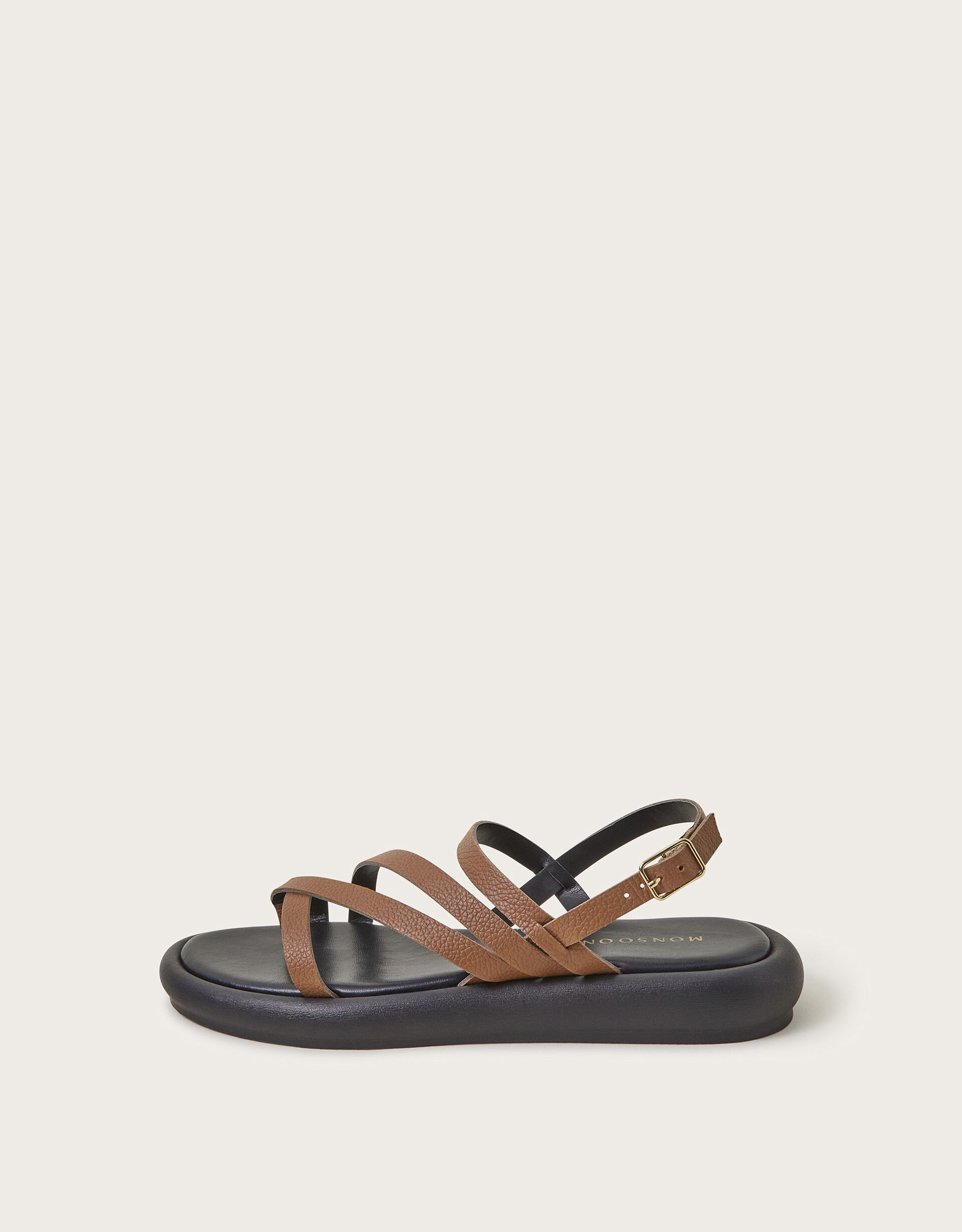 Leather Strappy Flatform Sandals Tan