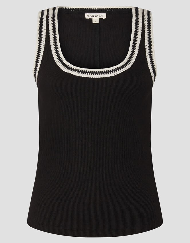 Tate Crochet Trim Tank Top, Black (BLACK), large