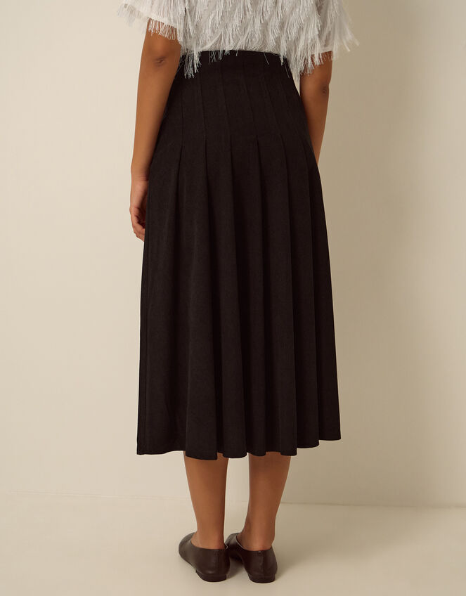 Sonja Pleated Corduroy Midi Skirt, Black (BLACK), large