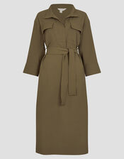 Grace Cargo Midi Shirt Dress, Green (KHAKI), large