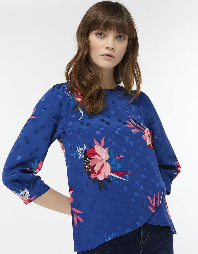 Janice Floral Print Blouse, Blue (NAVY), large