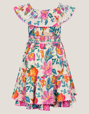 Milena Floral Print Bardot Dress, Ivory (IVORY), large