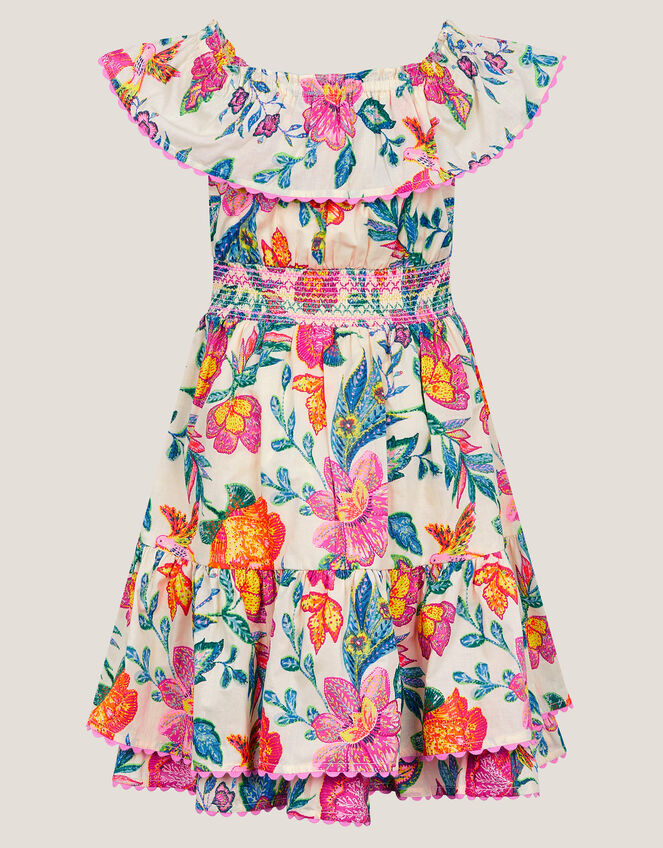 Milena Floral Print Bardot Dress, Ivory (IVORY), large