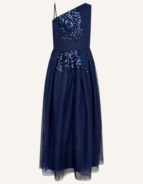 Eilish One-Shoulder Maxi Prom Dress, Blue (NAVY), large