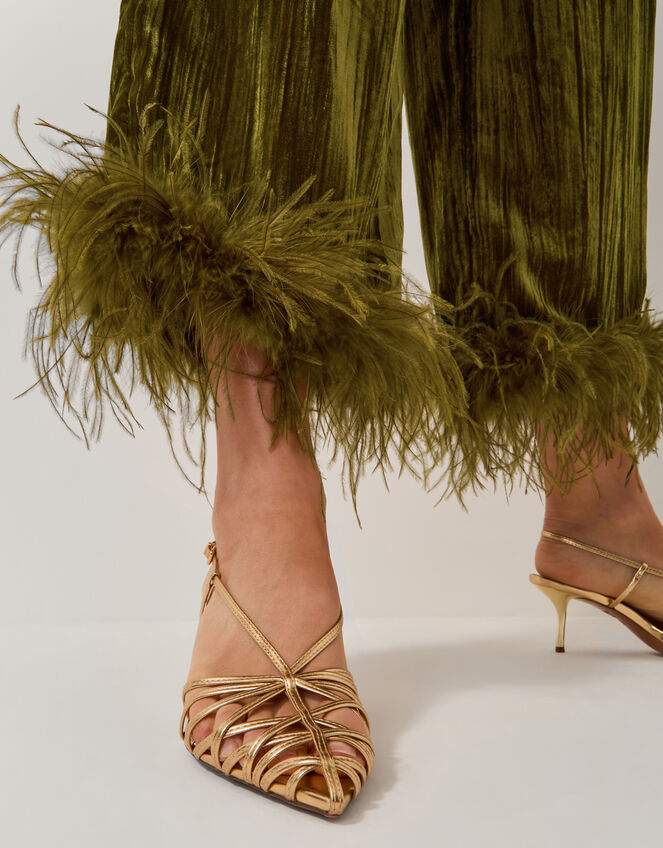 Olivia Feather Cuff Velvet Pants, Green (OLIVE), large