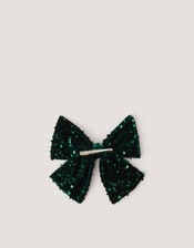Sequin Velvet Bow Clip, Green (GREEN), large