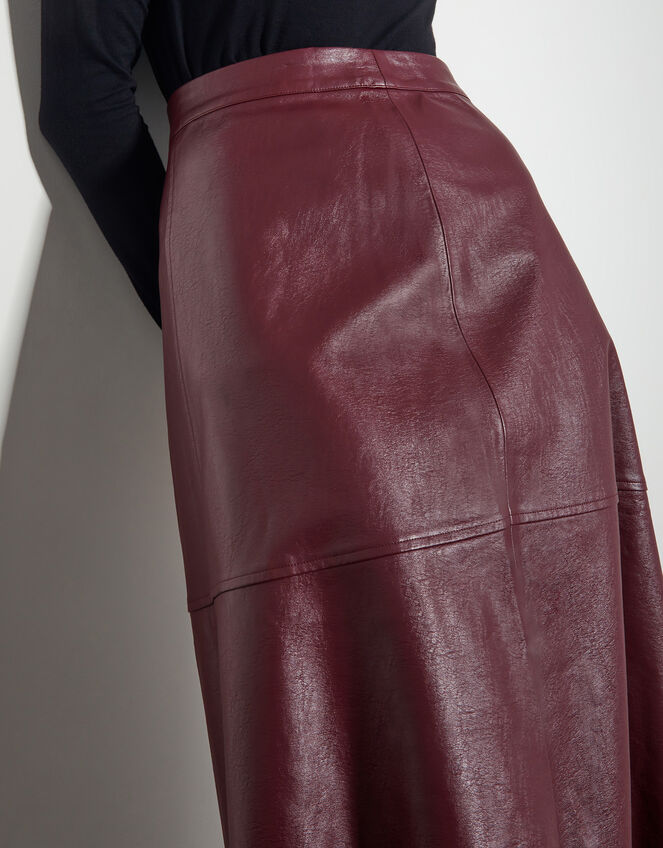 Pippa Faux Leather Midi Skirt, Red (BURGUNDY), large