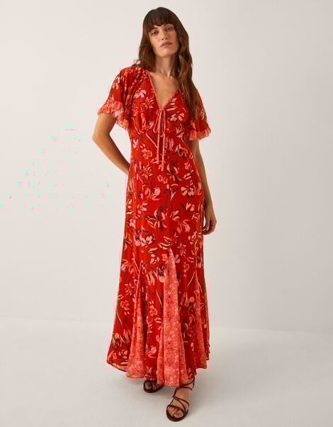 Tallie Floral Cape Maxi Dress, Orange (RUST), large