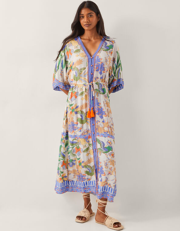 Kaia Tropical Kaftan Midi Dress, Ivory (IVORY), large